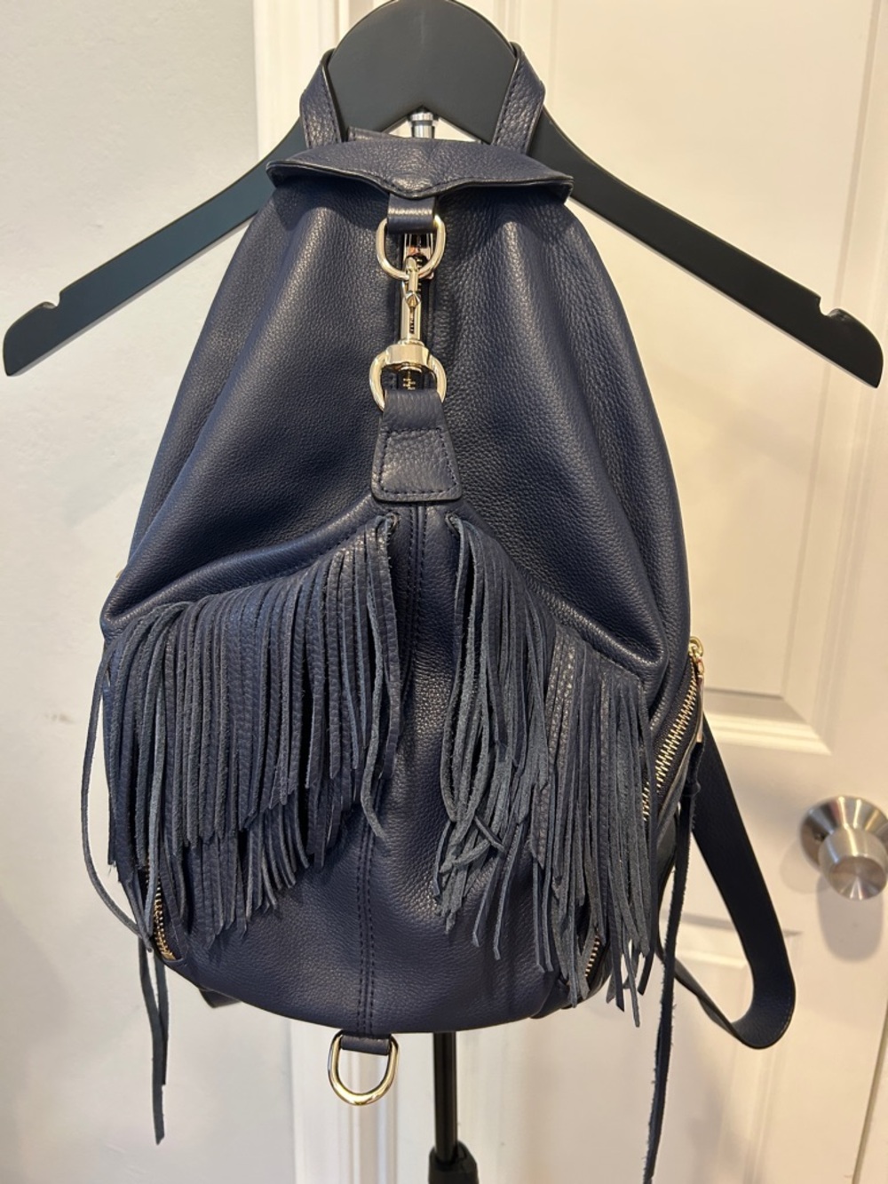 Rebecca Minkoff Navy Julian Leather Fringe Convertible Backpack